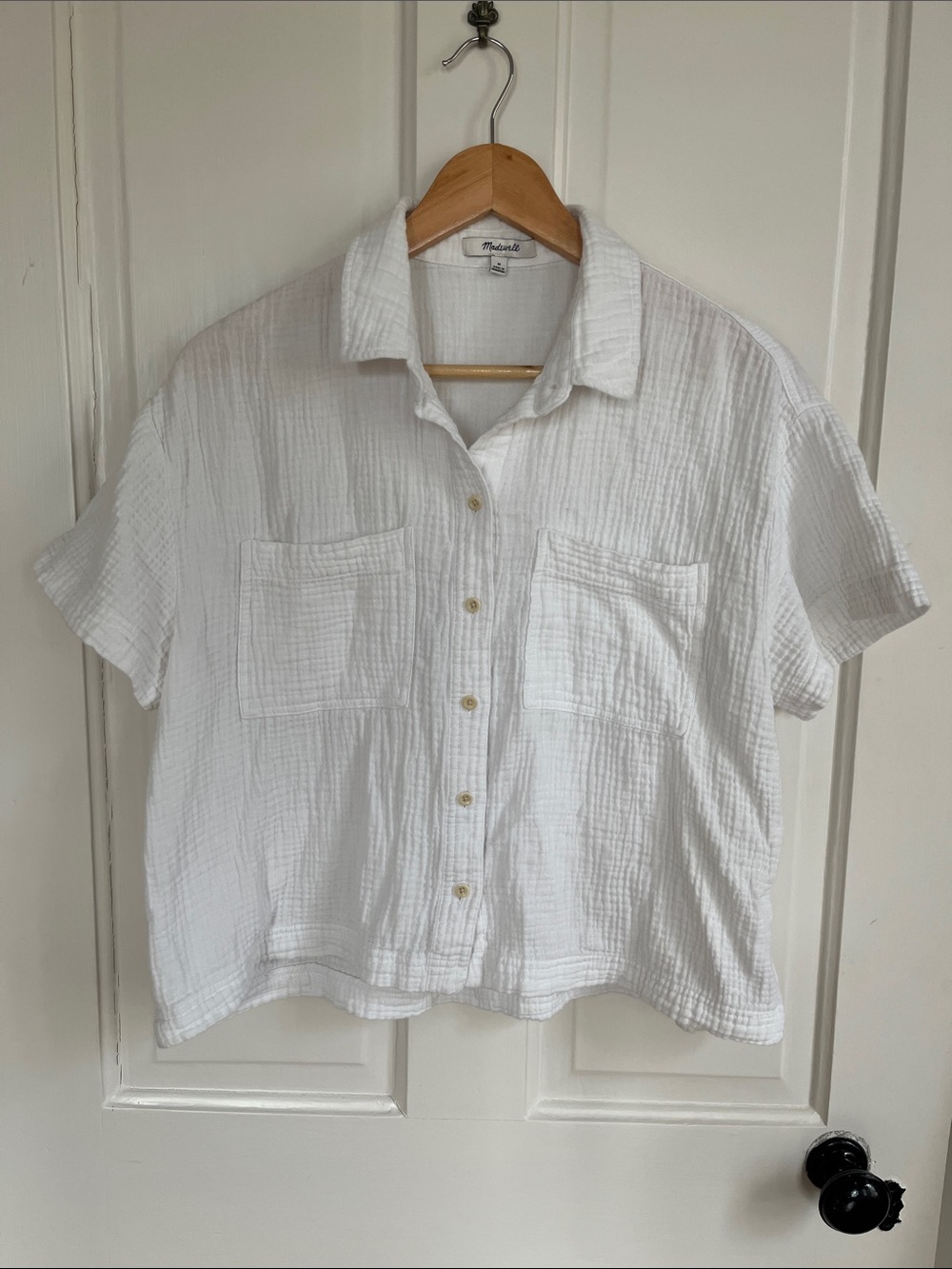 Madewell White Short Sleeve Gauze Button-Down Shirt